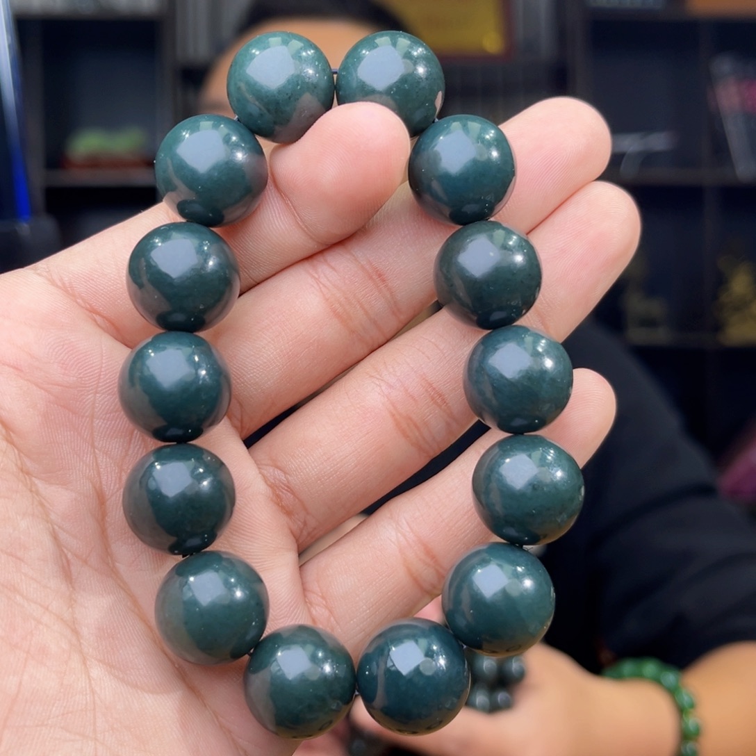 和田玉未镶嵌手串天然和田玉新疆且末料瓷蓝卡16