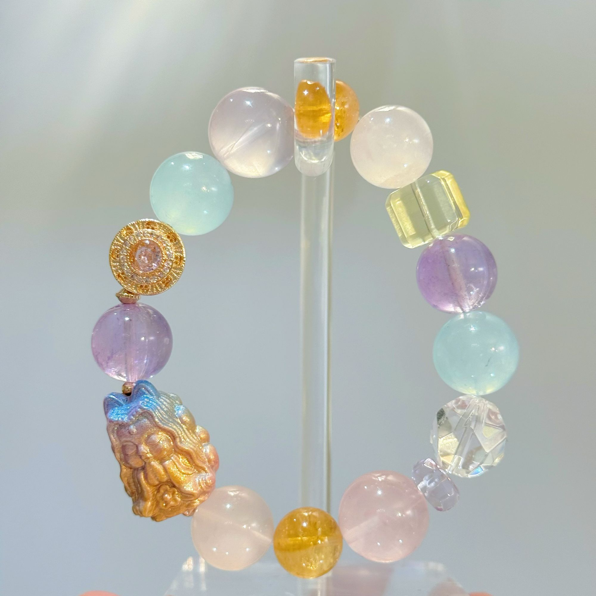 【马卡龙多宝】紫水晶+黄水晶+粉水晶+海蓝宝+雪花幽灵 多样性发一
