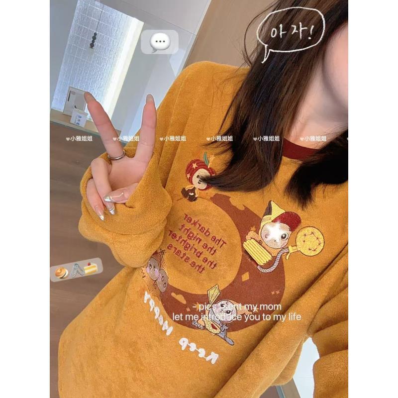 小雅姐姐 可爱卡通刺绣月亮星星人百搭长袖卫衣绒衫KH88