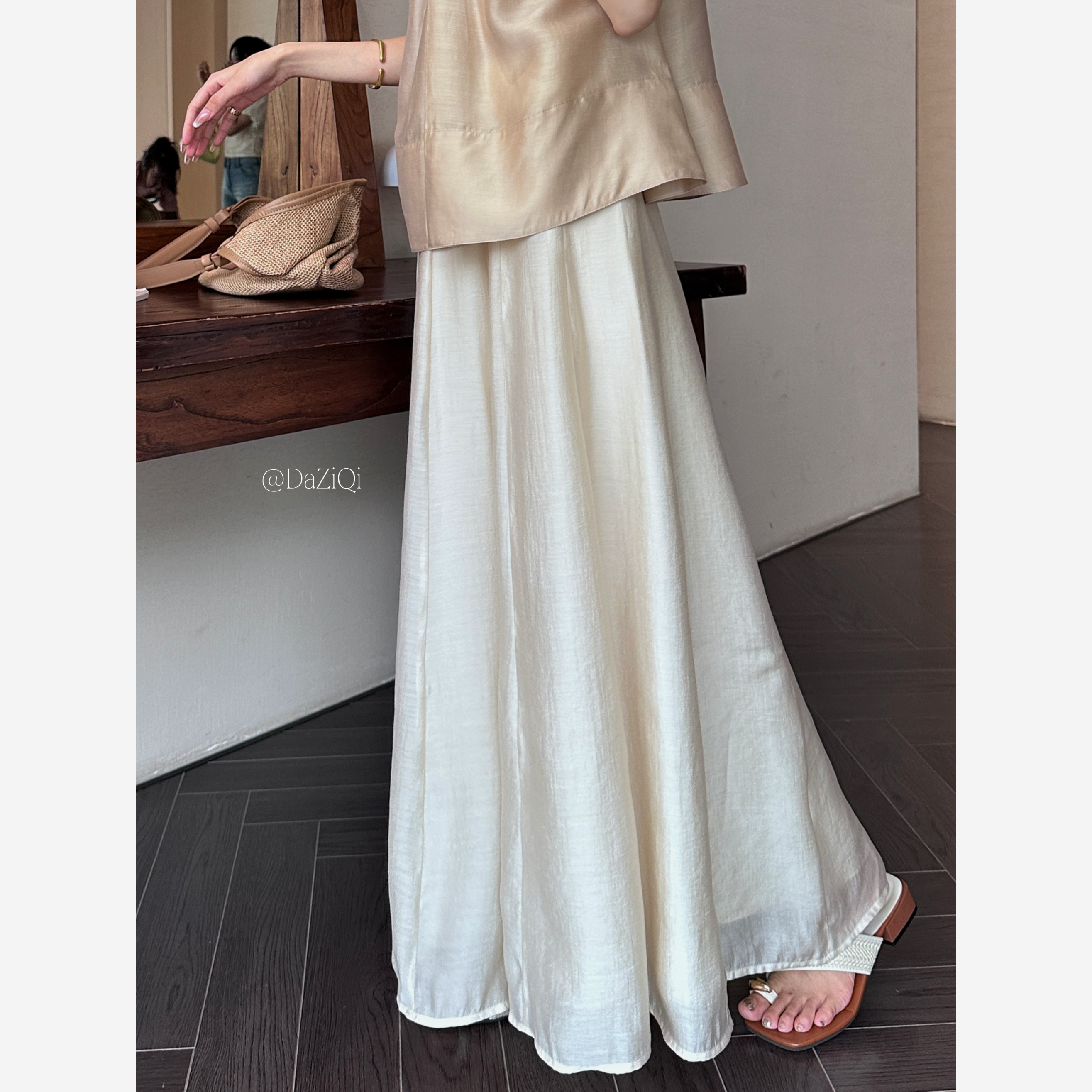 DAZIQI【芸薇】夏季纯色领收腰百搭阔腿裤QI1963182
