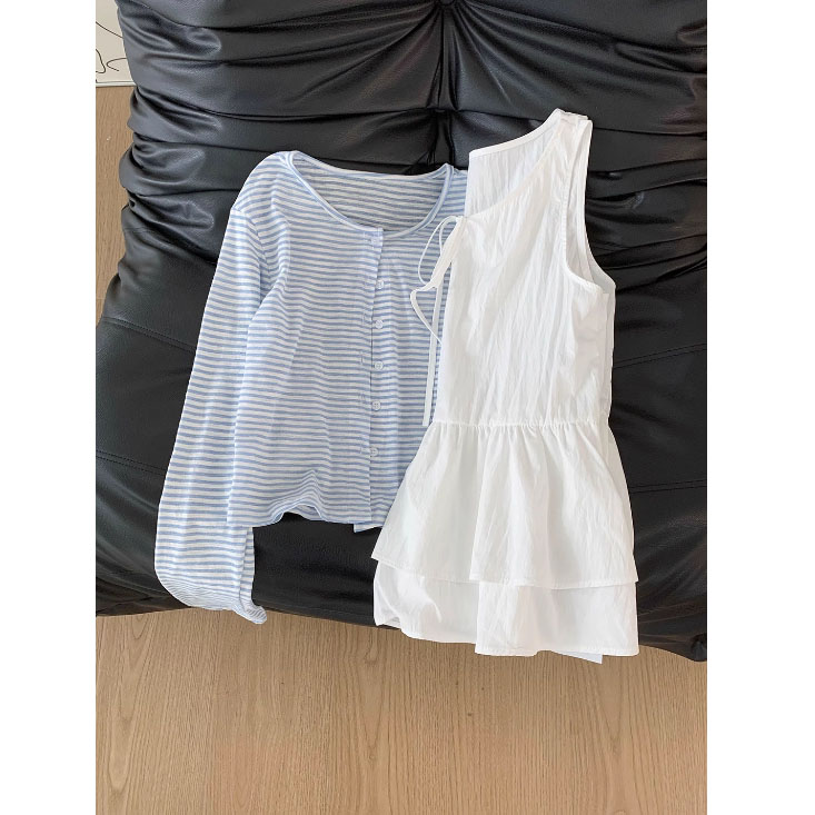 一整套ootd穿搭夏日绝美套装女2025新款针织开衫白色背心裙两件套