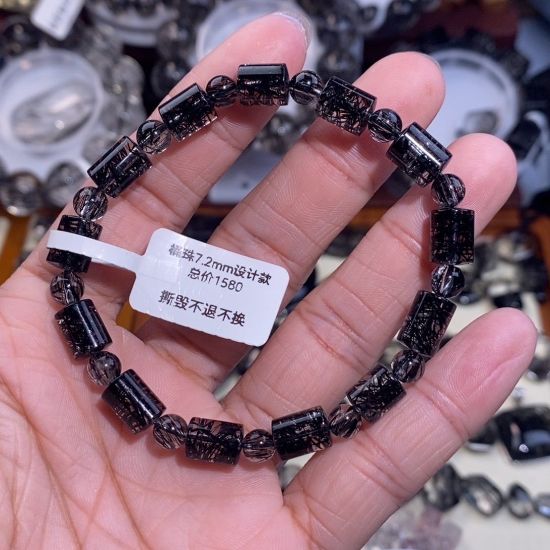 水晶未镶嵌手链黑发晶桶珠7mm设计款毕业级