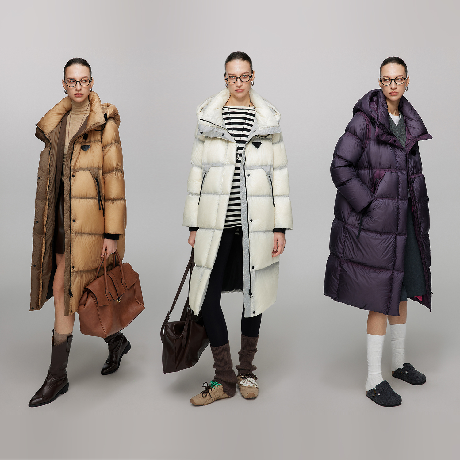 【纤念】纤念冬季新款中长款时尚连帽宽松透明羽绒服4347 