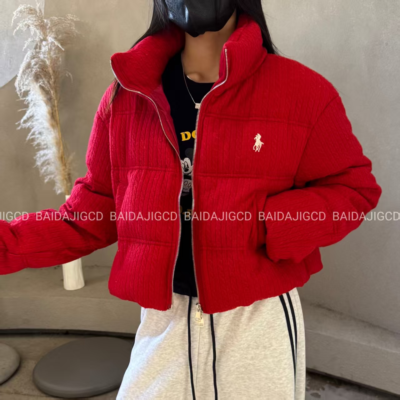 工厂店-（光鲜靓丽）秋冬韩加绒加厚刺绣小马纹路显瘦羽绒服（2221）