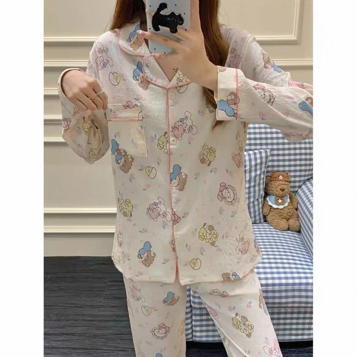 胖鹅张~少女可爱小猫睡衣家居服套装#1316