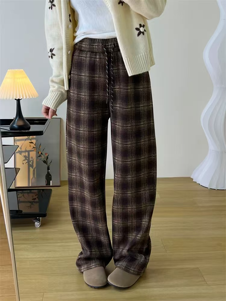 G02 秋冬女士新款百搭格子直筒休闲裤 F02 三楼