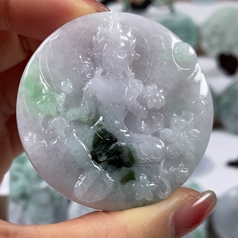 翡翠颈饰未镶嵌山水观音福利两面工