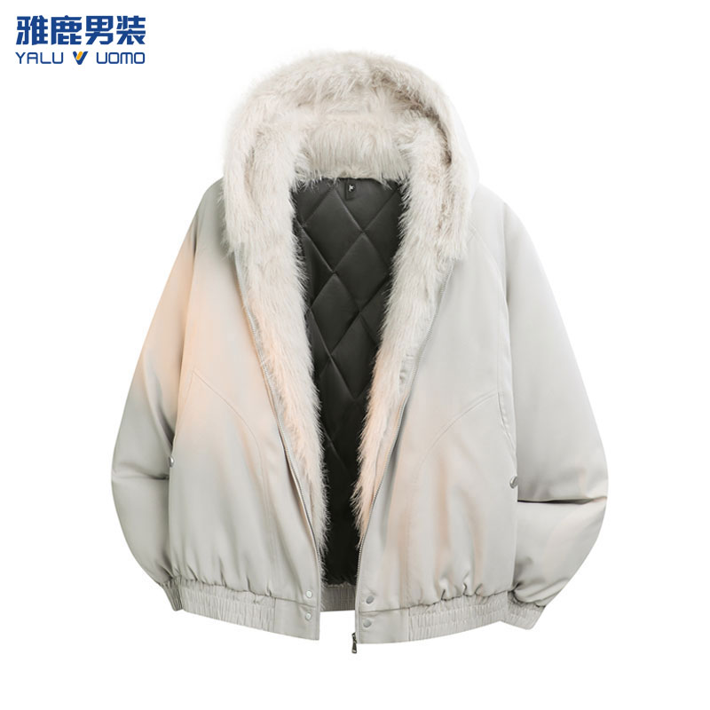 雅鹿男装连帽常规棉衣棉服座山雕外套保暖常规款长袖舒适连帽外套