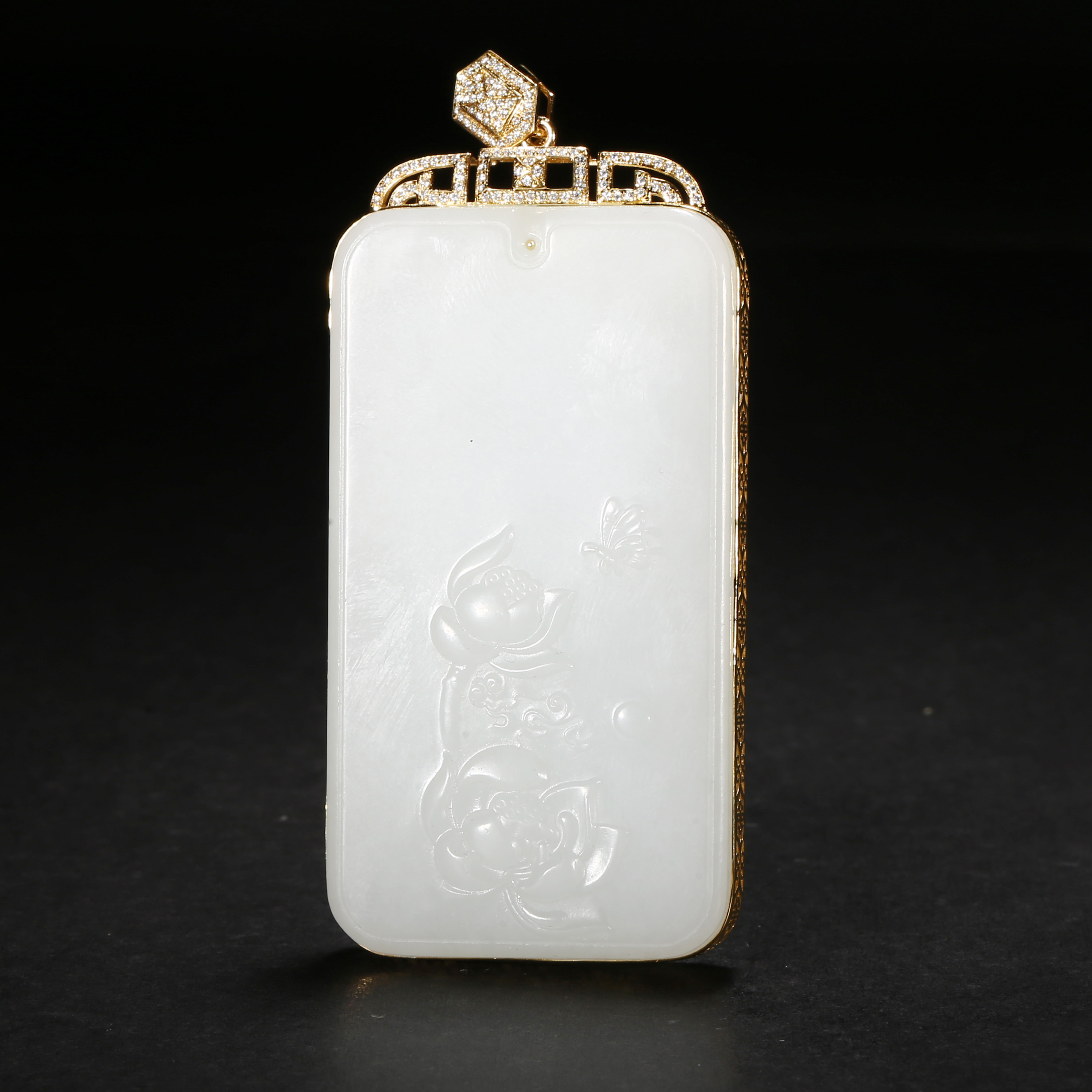 二十世纪*蝶恋花包金白玉牌/21ALJ3527/和田玉【北京文博】