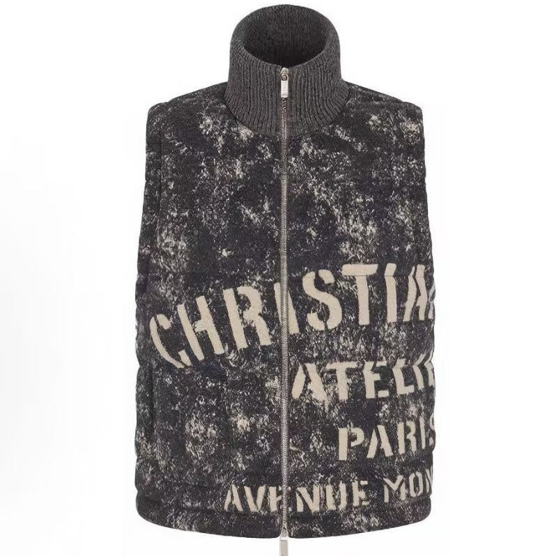 未使用 DIOR/迪奥 提花图案立领无袖背心羽绒深灰色 S码 BB11405