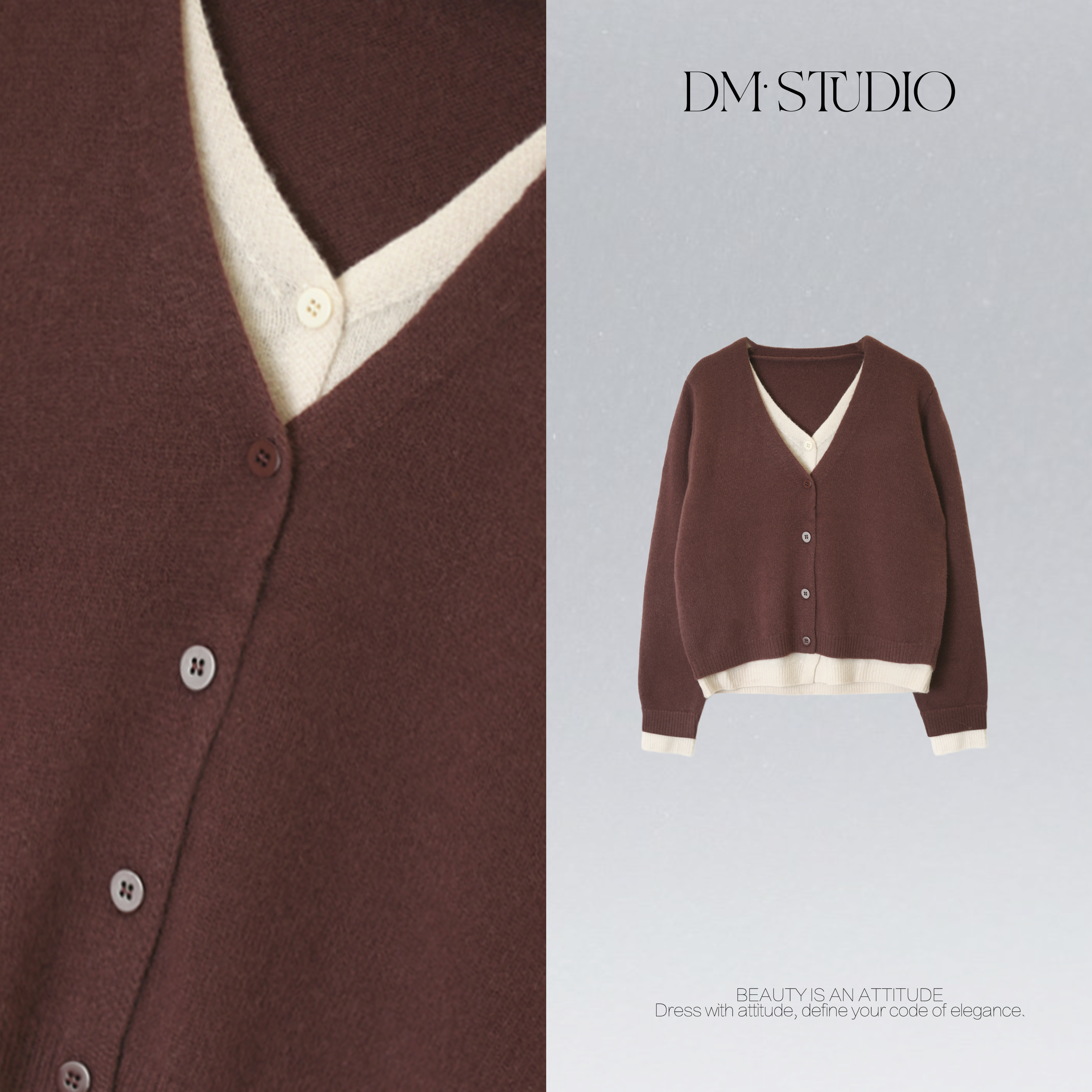 DEDM•STUDIO/百搭假两件极简气质100%绵羊毛针织开衫2512ZZS/211