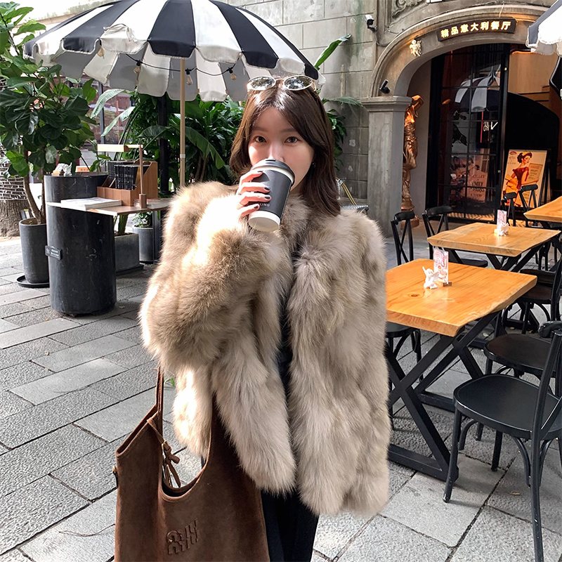 韩女千金毛毛立领外套女冬新款毛茸茸大衣毛绒女装防寒保暖33519#