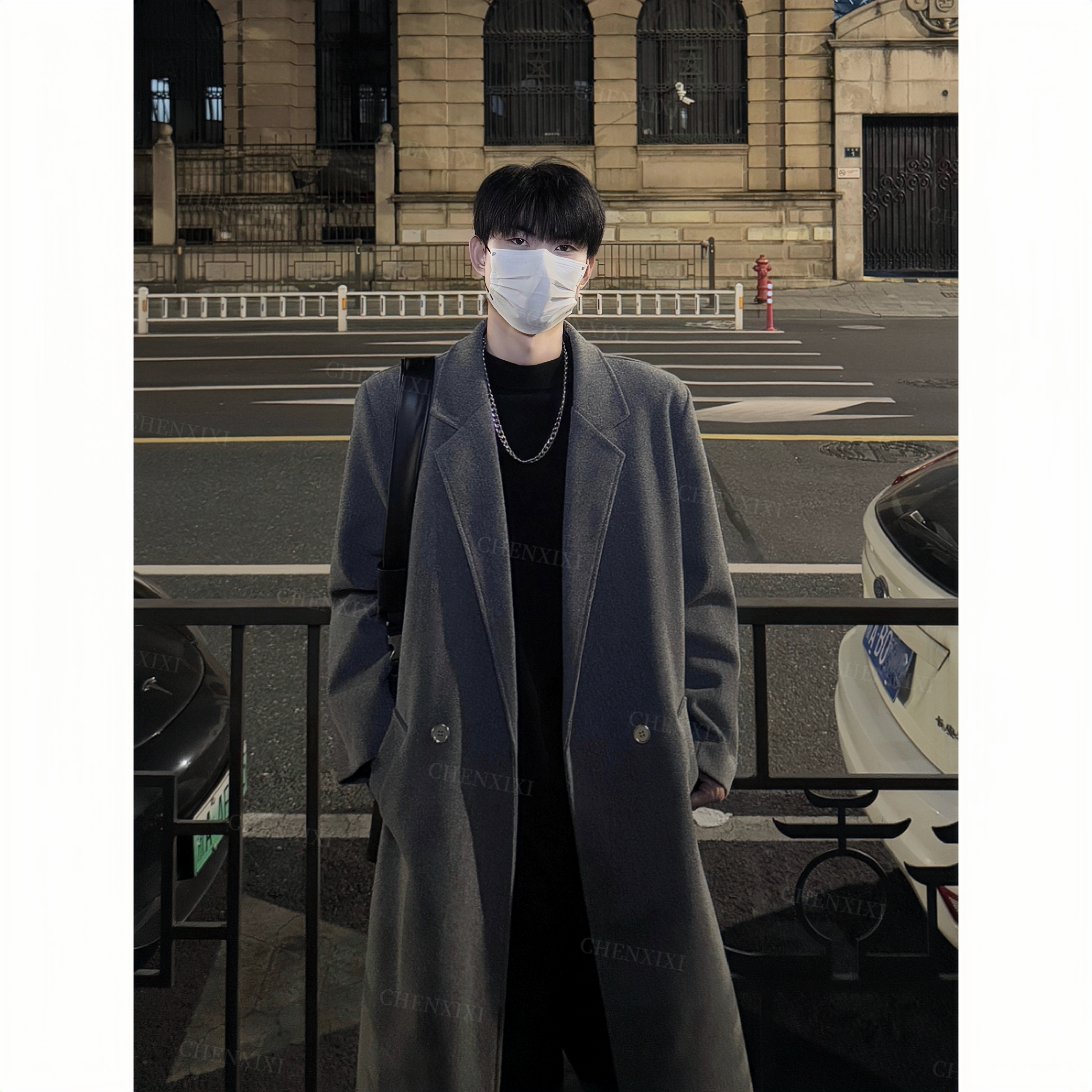 2025新款黑色中长款毛呢大衣男冬季棉外套高级感男生呢子大衣男款