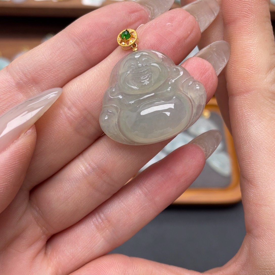 翡翠18K金镶嵌吊坠(不含链)