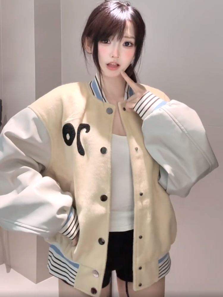 美式复古学院风棒球服外套女2025秋冬新款宽松休闲百搭夹克上衣潮