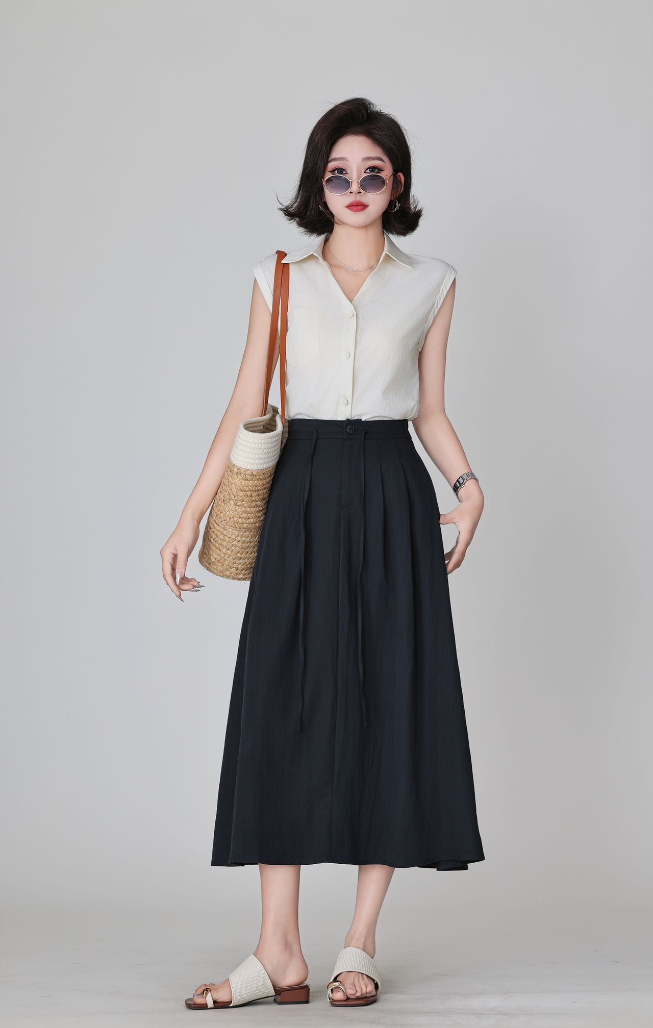 天丝麻半身伞裙Z-8108