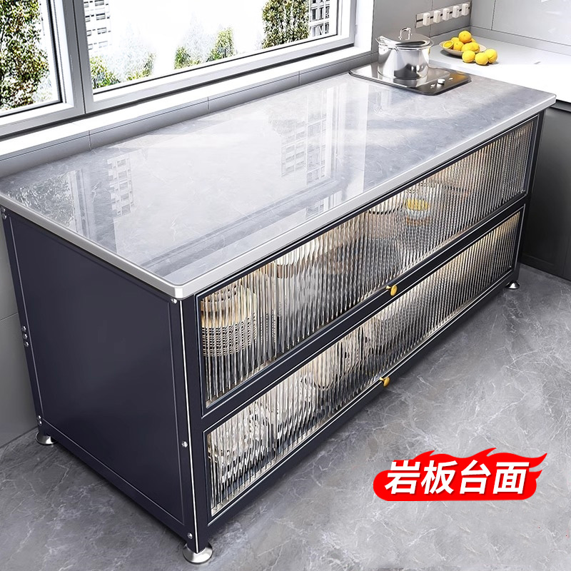 西邮哥【新疆包邮】厨房置物架落地多层岩板收纳柜防尘微波炉餐边柜