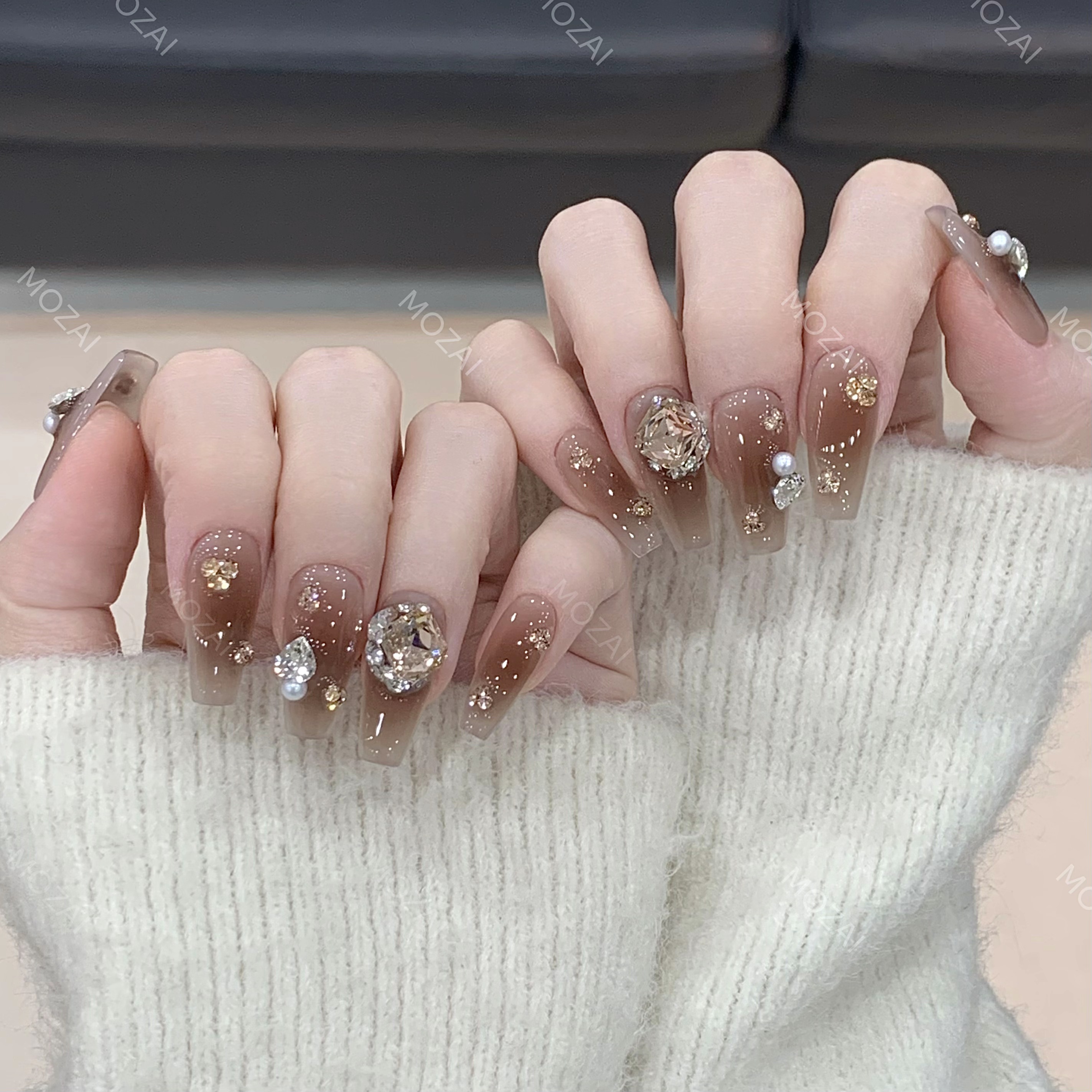 茉哉云/涂【夜色】纯手工定制美甲可拆卸穿戴甲A3191