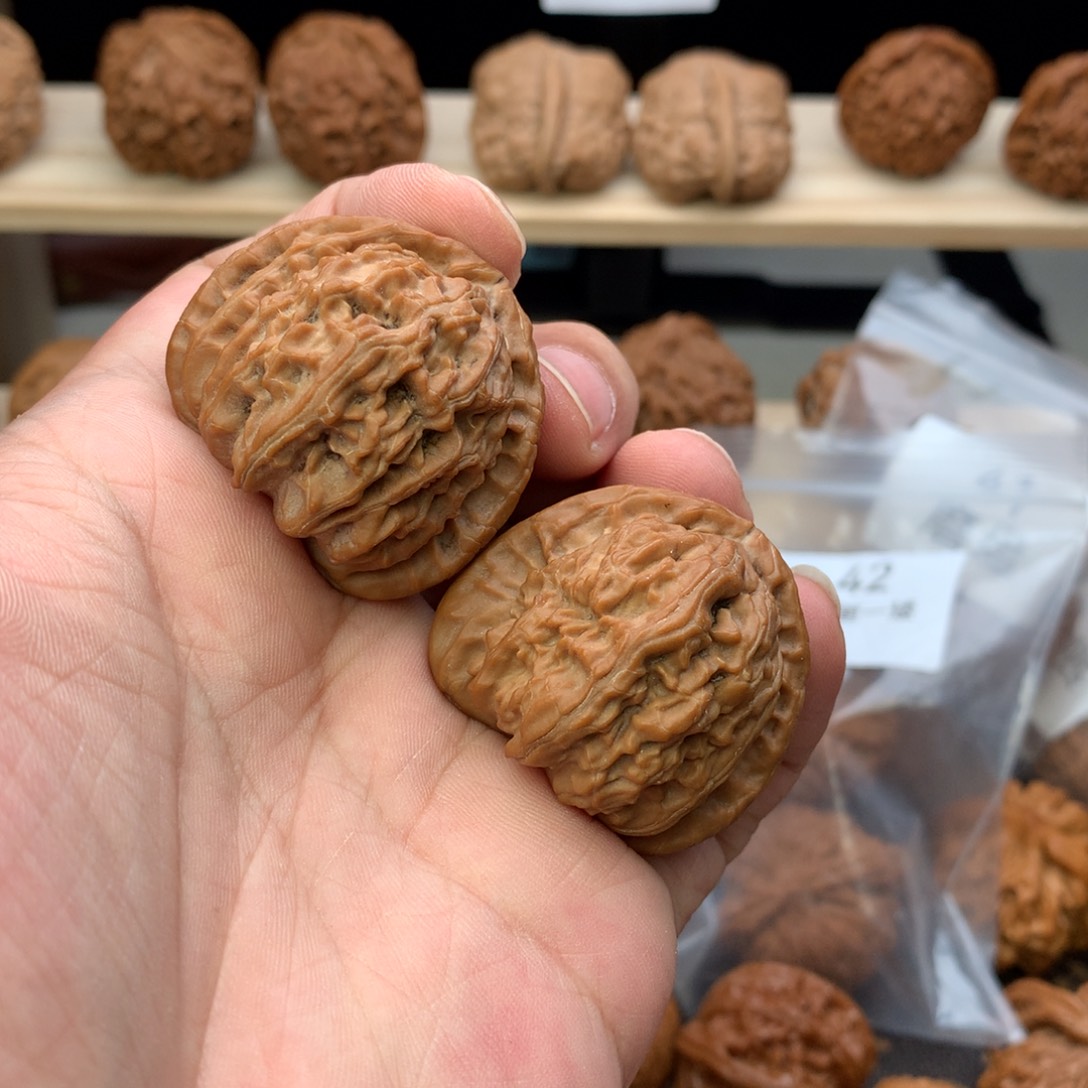 文玩核桃把件38尺全品无修三角白