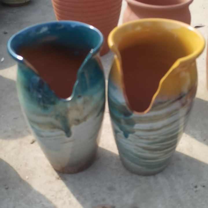 红陶口14高26两个盆子