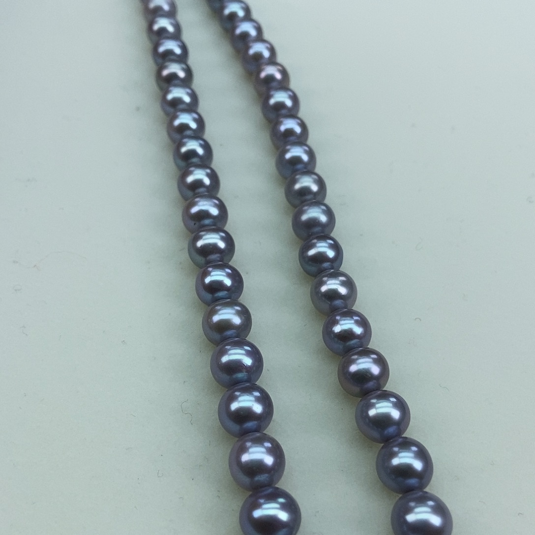 淡水珍珠8-9正圆极光真多麻灰银S925镶嵌