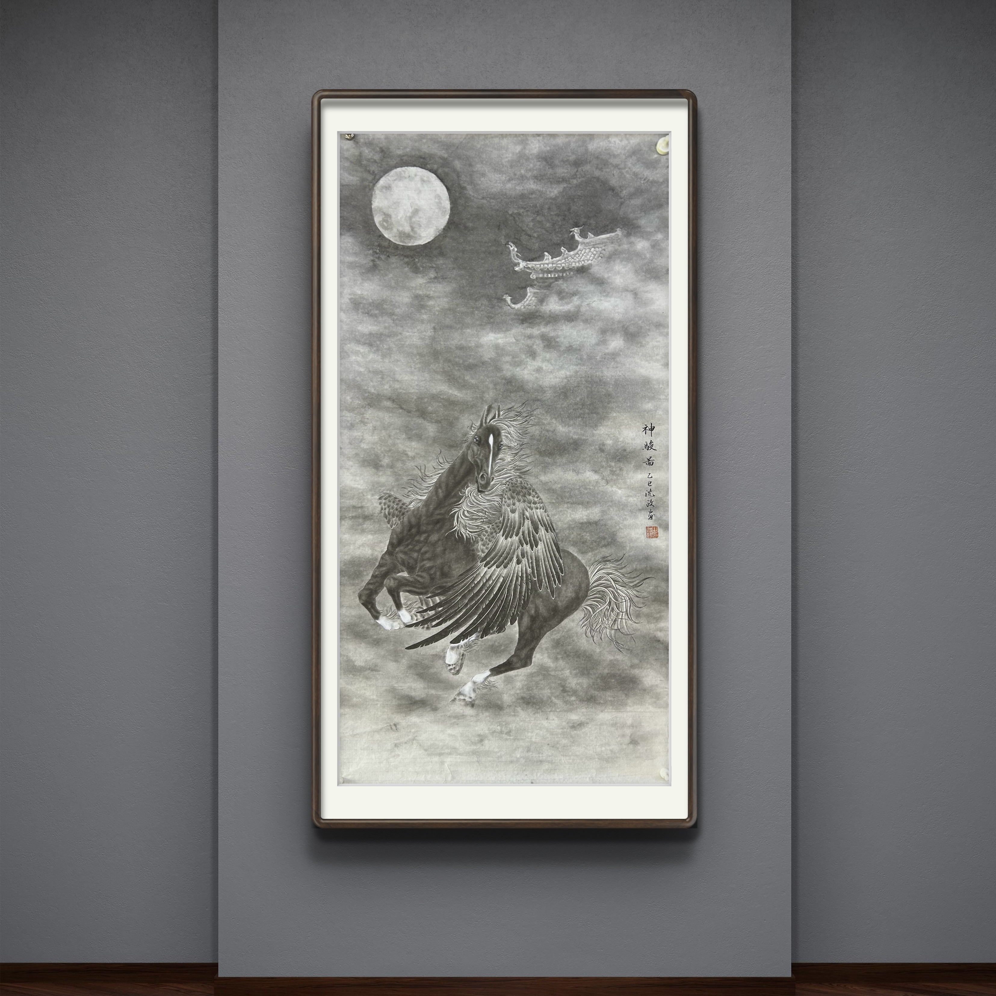 新中式客厅玄关走廊禅意国画工笔马装饰画书房茶室民宿挂画软装