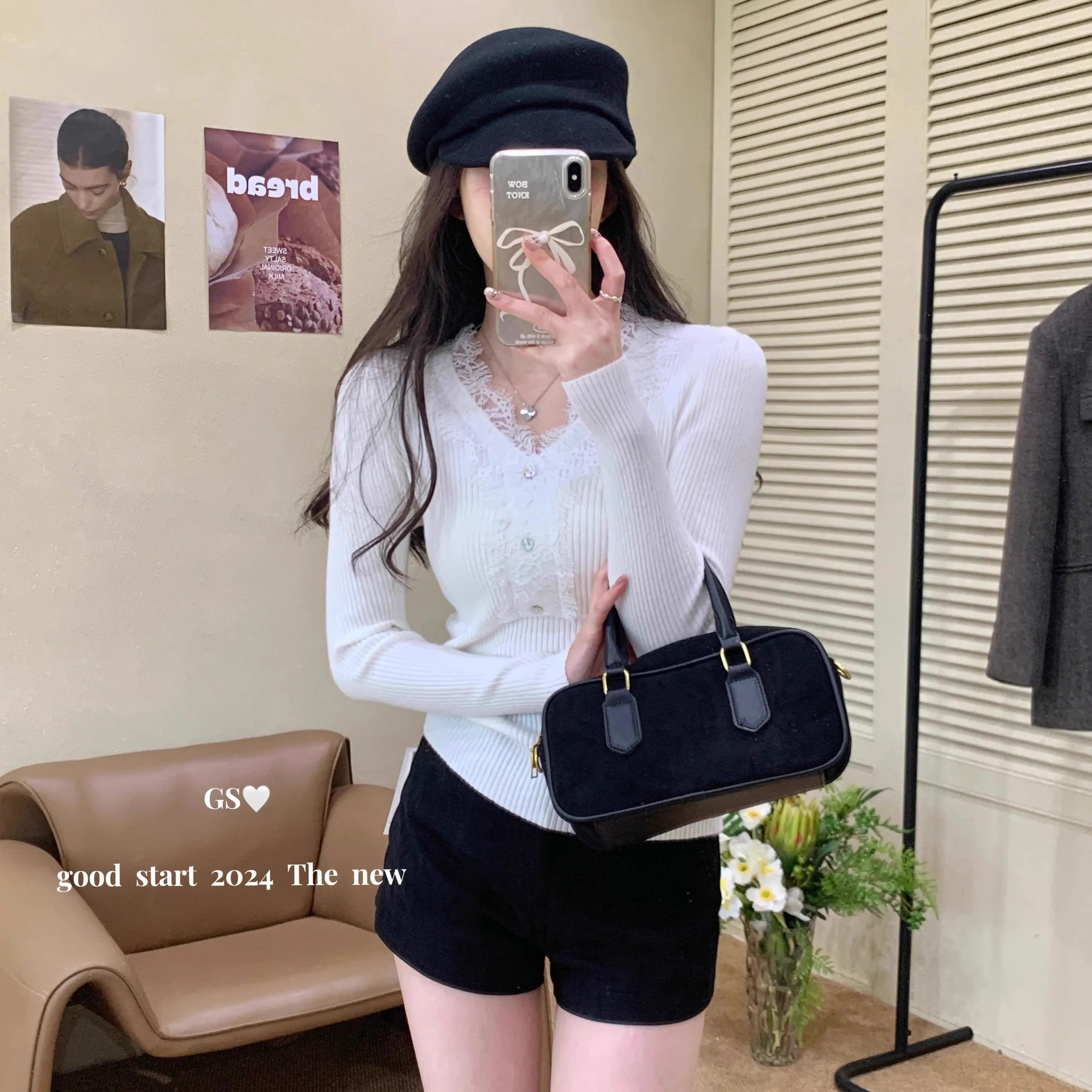 法式纯色领蕾丝拼接针织打底衫上衣女装秋冬季修身新款内搭毛衣