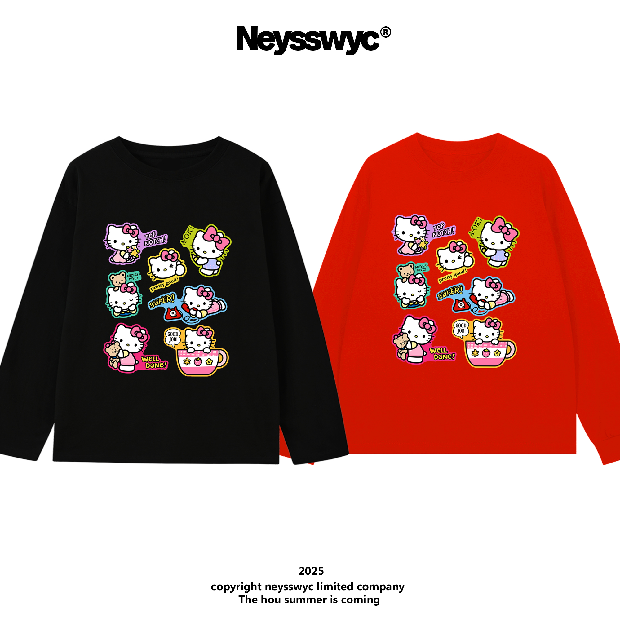 NEYSSWYC【售完不补】新年红2025新款春宽松T恤百搭小众长袖卡通ins