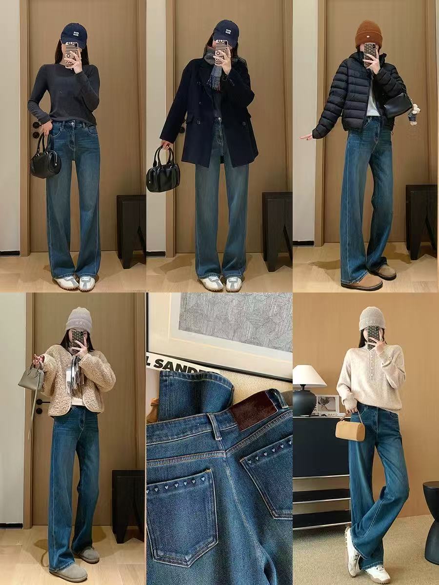 7098#熙荣自留 强烈推荐直筒加绒牛仔裤