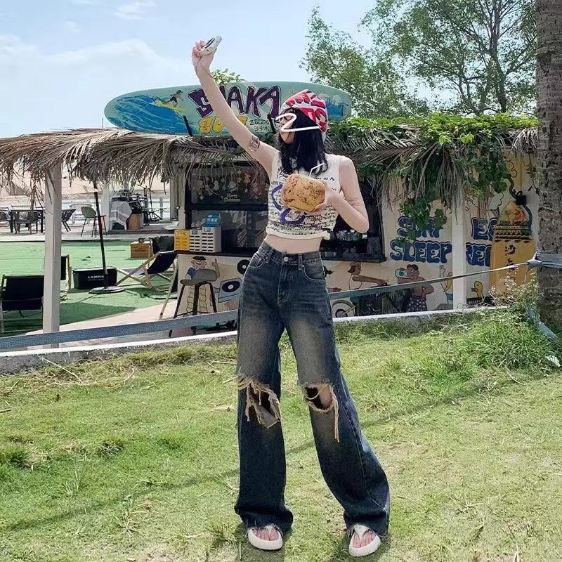 广州2025新款牛仔裤女宽松显瘦阔腿长裤