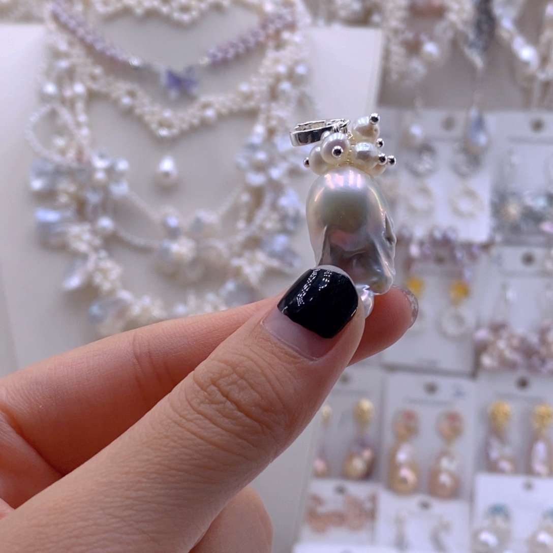 银S925镶嵌淡水珍珠耳饰吊坠