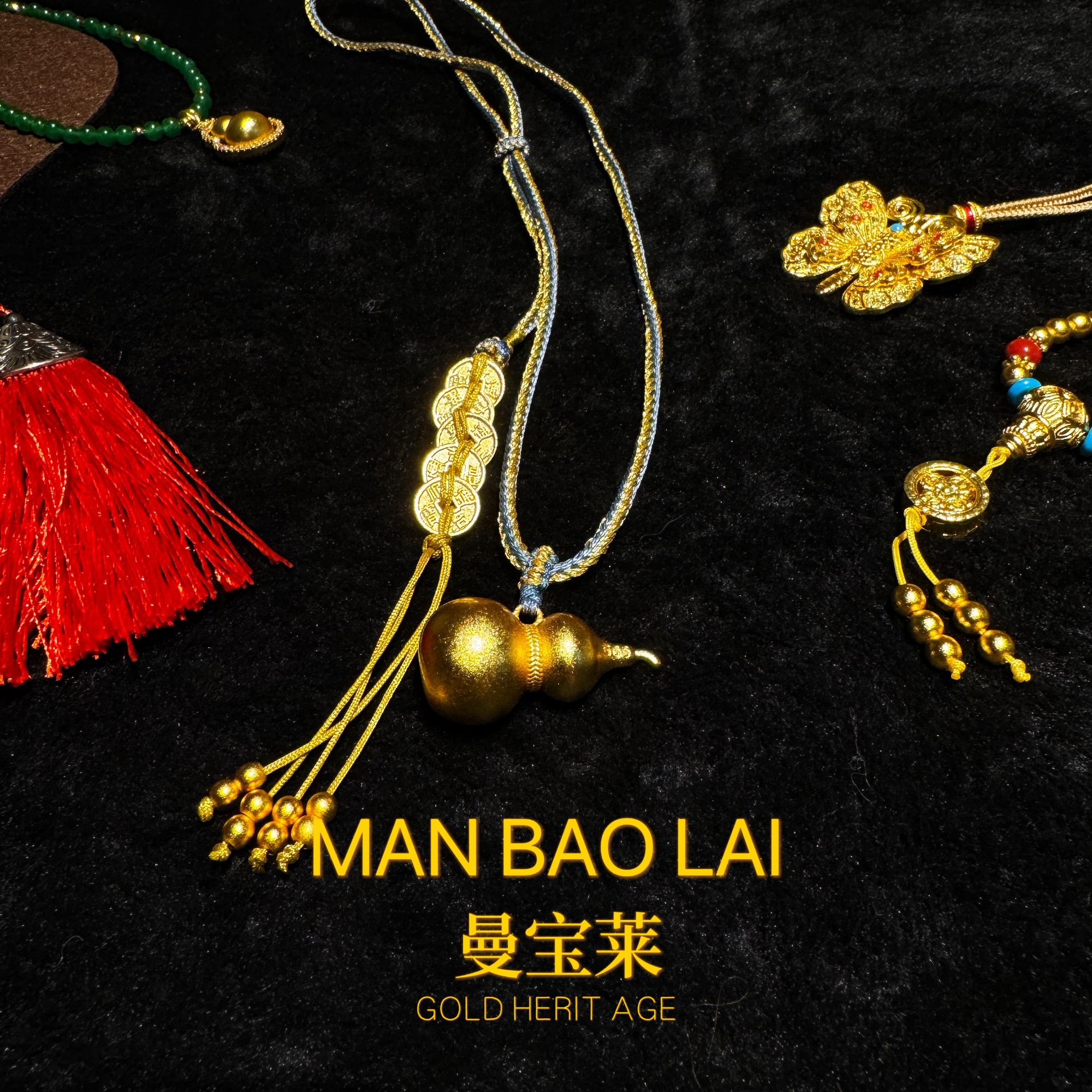 曼宝莱 合金项链 【花好月圆】时尚百搭国风拉绳金色葫芦项链M258