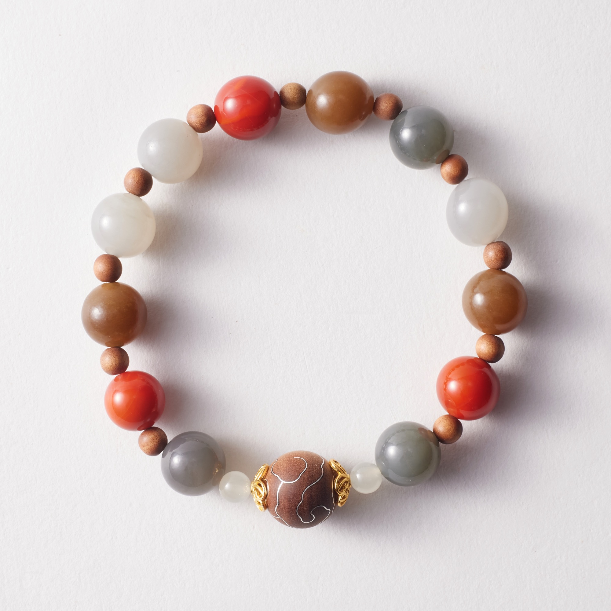 【山巾子·祥云映日】老山檀和田玉南红国风手串多样性发一