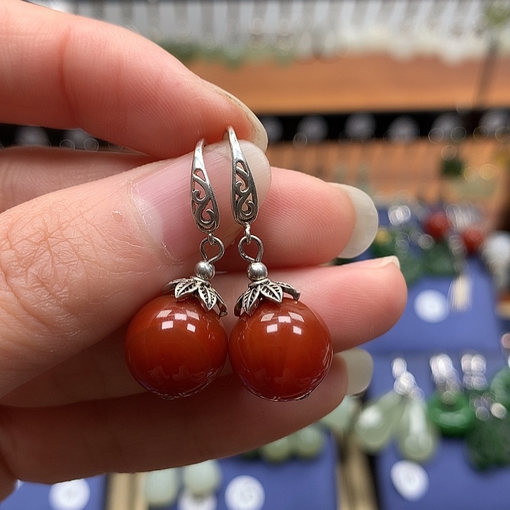 玛瑙/玉髓银S925镶嵌耳环12左右