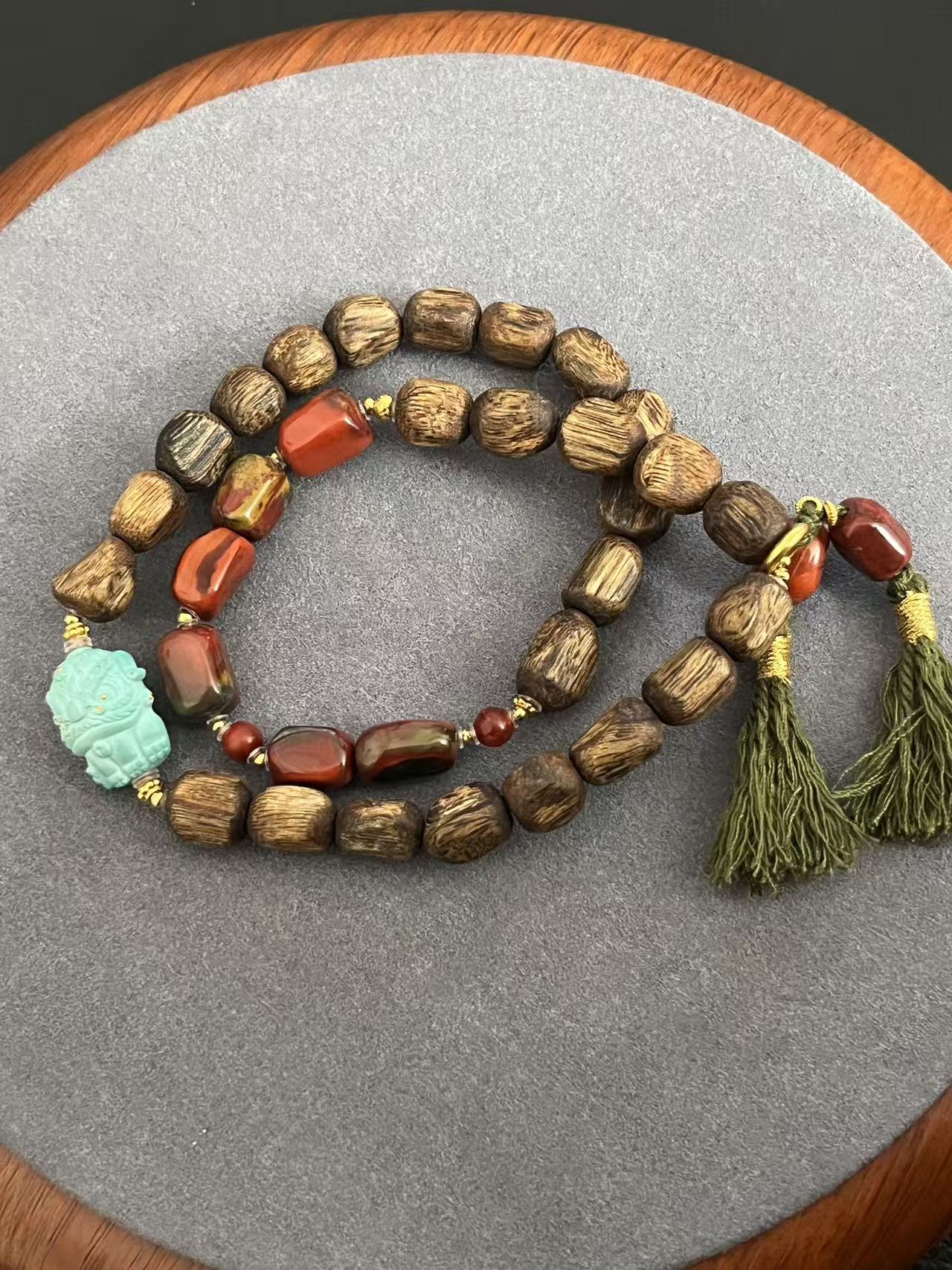 湖北天然原矿绿松石双圈手链