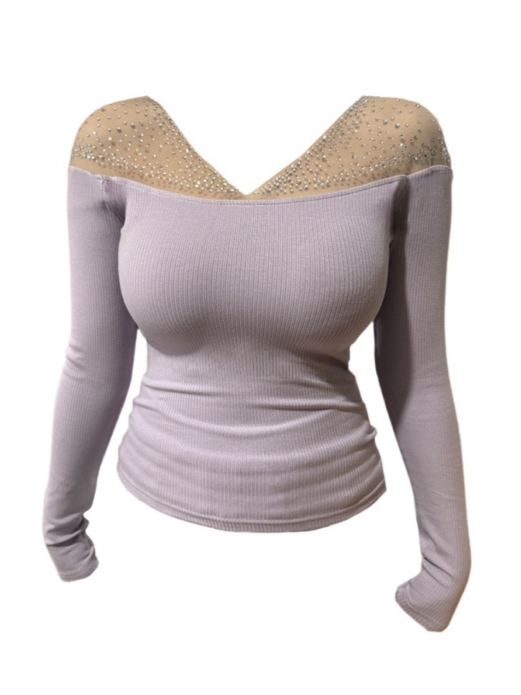 Amy家 微胖mm纯欲风重工烫钻v领针织打底衫女秋冬内搭巨显瘦上衣