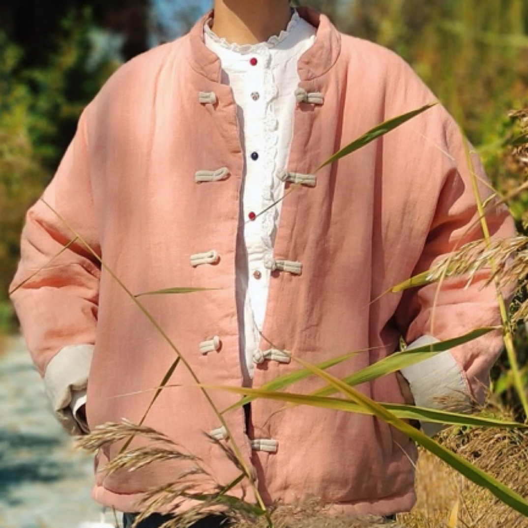 新中式复古秋冬苎麻加棉加厚保暖立领长袖棉衣外套