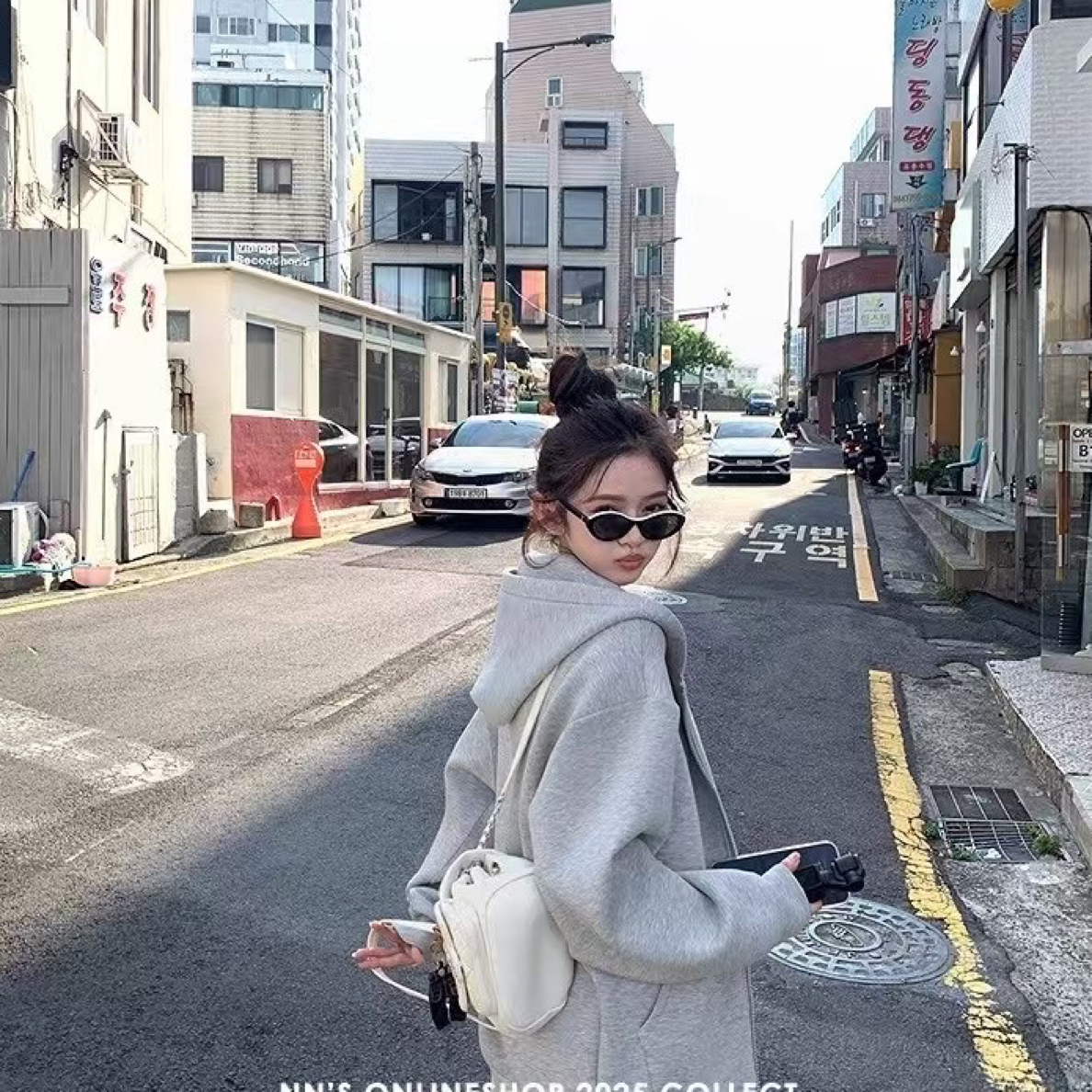 宽松型百搭韩版开衫卫衣加绒纯色通勤连帽拉链带帽