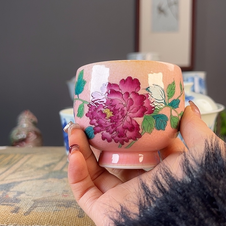 摆件景德镇柴烧茶杯多人