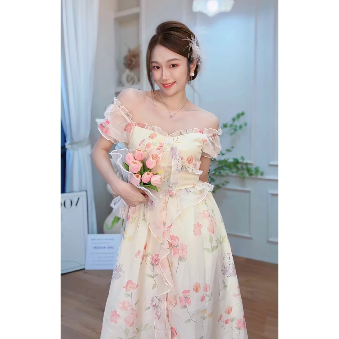 亏本清【花间令】Mai Mai◆2025夏仙女方领碎花短袖连衣裙仙女长裙