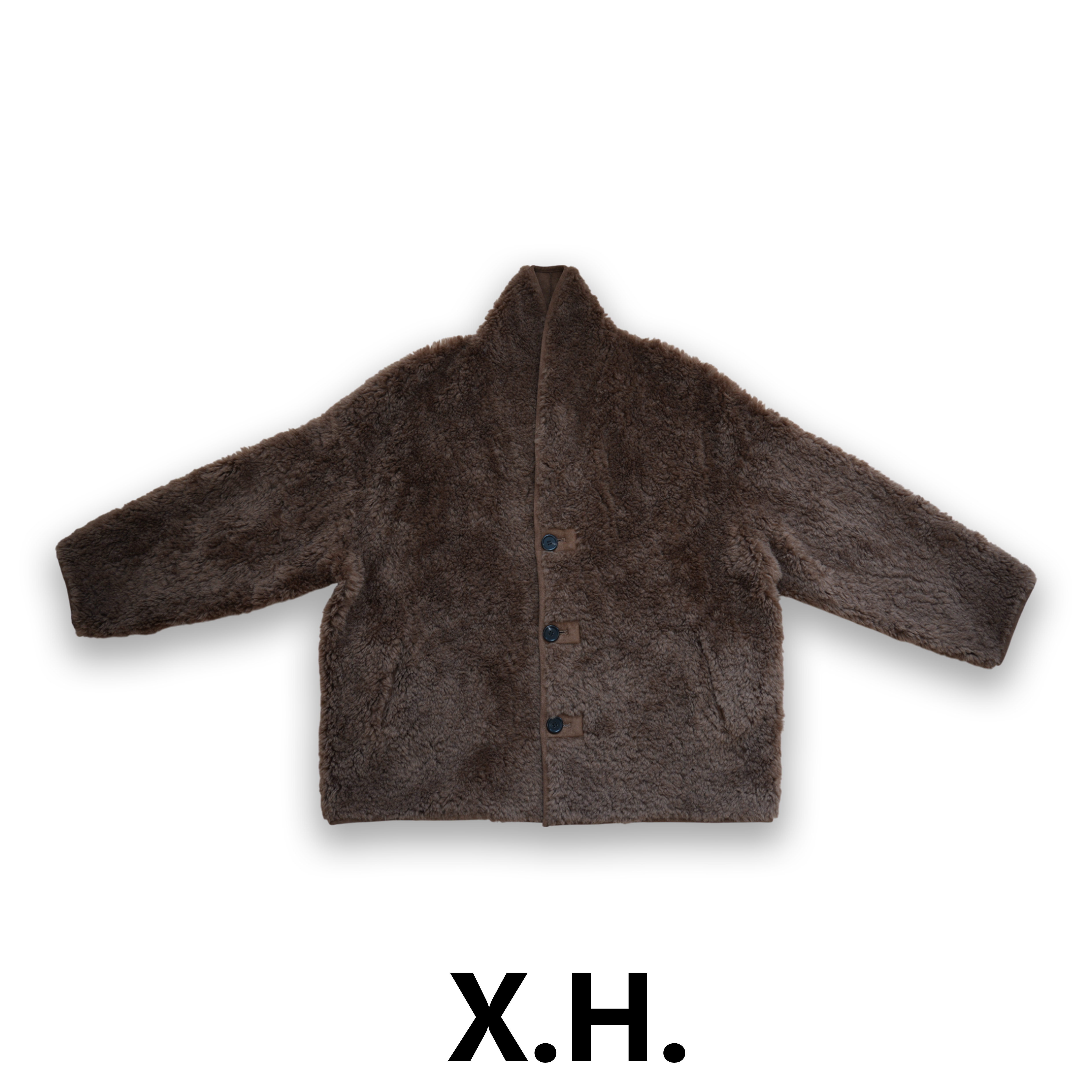 【刘小黑】焦糖熊仔暖绒外套100%绵羊毛两穿宽松翻领外套