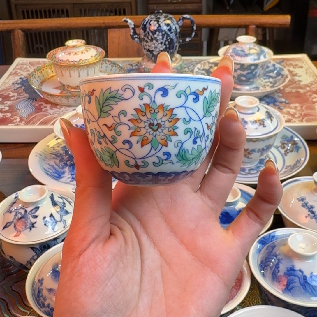 杯见山烧景德镇名窑口纯手绘
