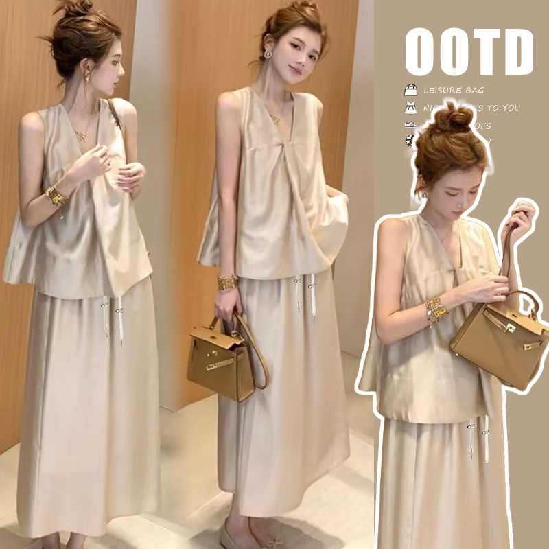 大码女装2025夏季新款休闲洋气无袖上衣百搭气质时尚半身裙套装