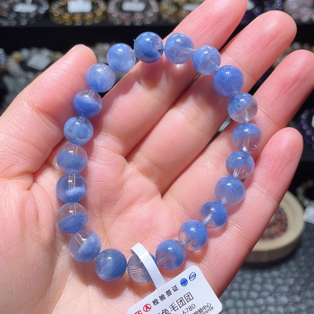 水晶手链未镶嵌兔毛团团手链，晶体通透