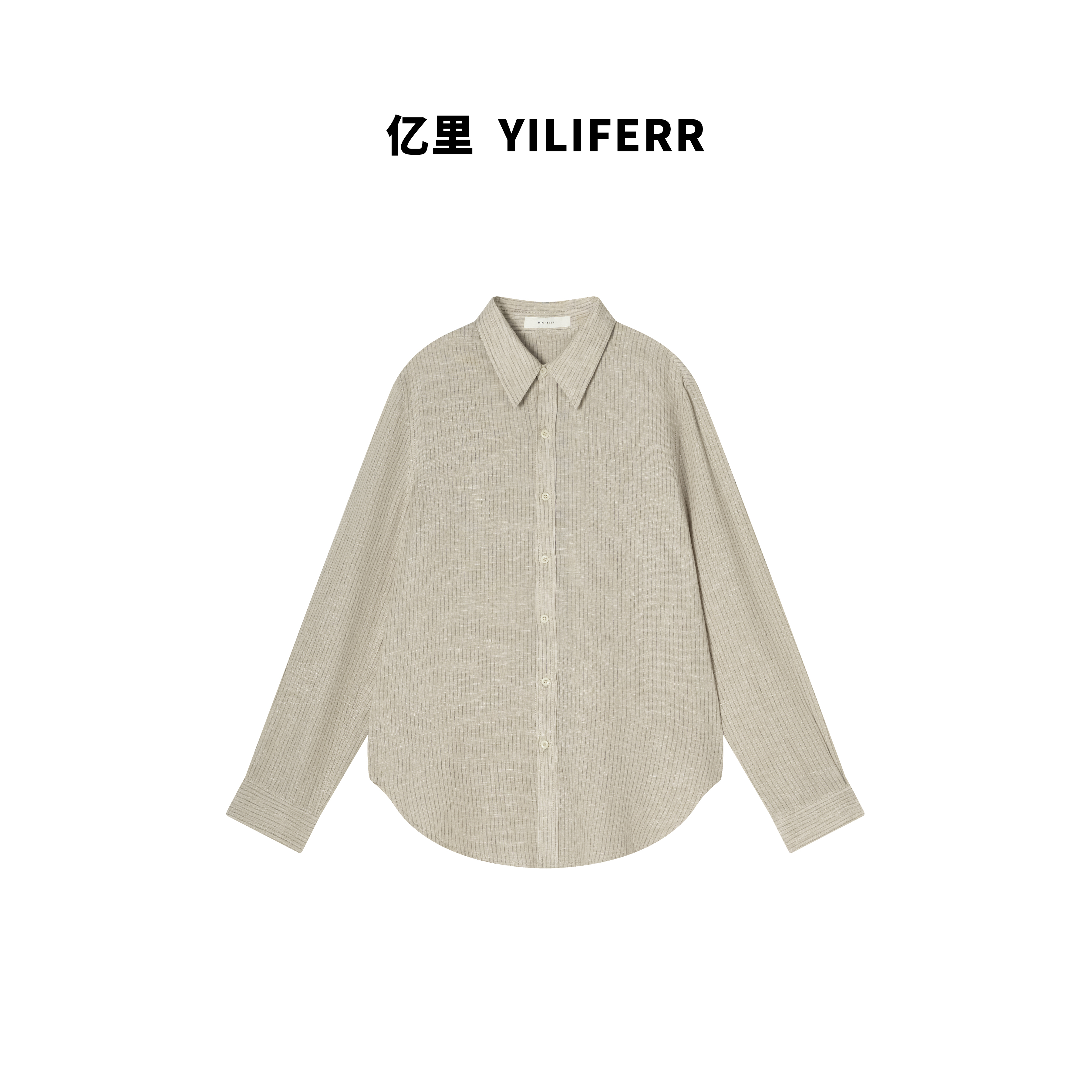 【YILI显瘦女装】时尚小马100%亚麻简约百搭条纹衬衫 Y1499
