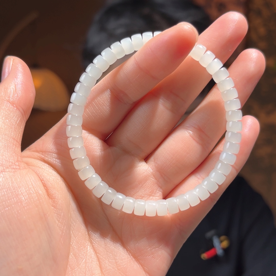 未镶嵌手串和田玉青海白玉药片6mm160