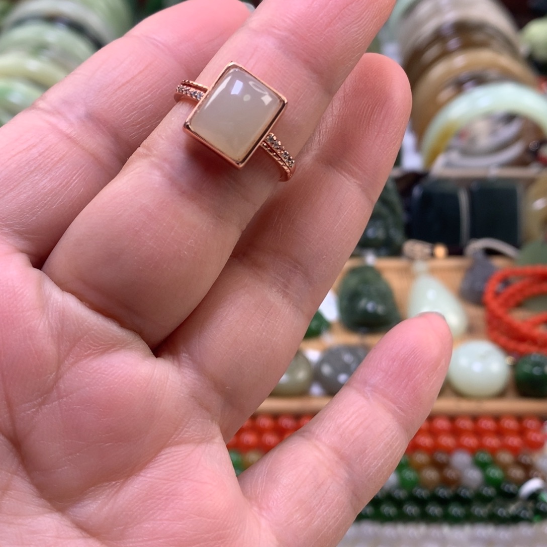 和田玉银S925镶嵌戒指