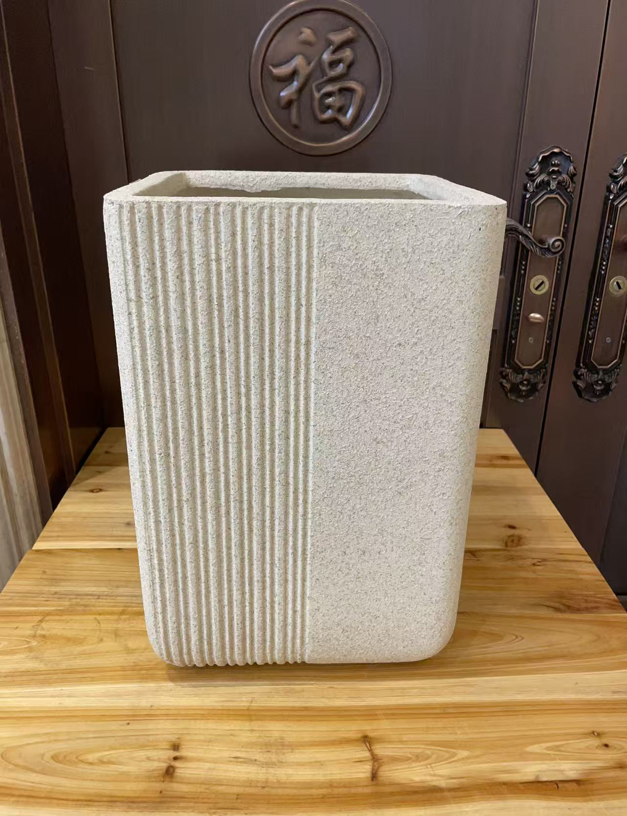 竖纹镁泥花盆黑金刚黑珍珠高山欧式简约轻奢办公室落地透气盆器