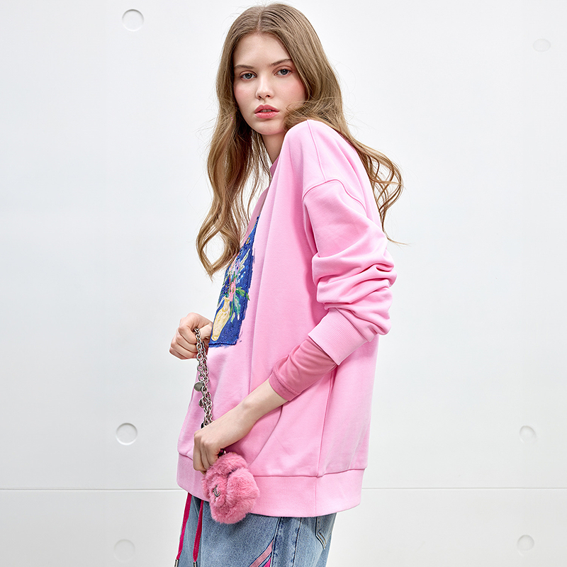 【100%棉】Juicy Couture橘滋卫衣女25年秋冬新款印花刺绣圆领上衣