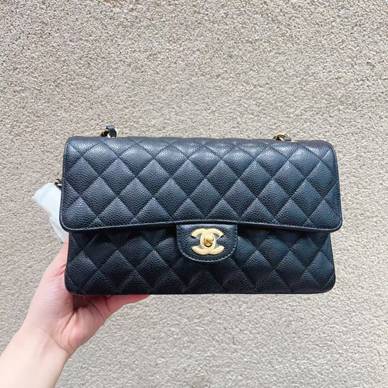 99新 Chanel/香奈儿 黑金 cf中号荔枝牛皮链条单肩斜挎包！芯片款